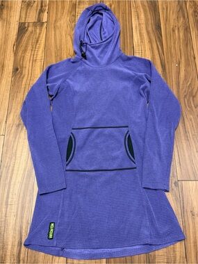 Melanzana Micro Grid Hoodie Purple Pullover Fleece Womens Medium